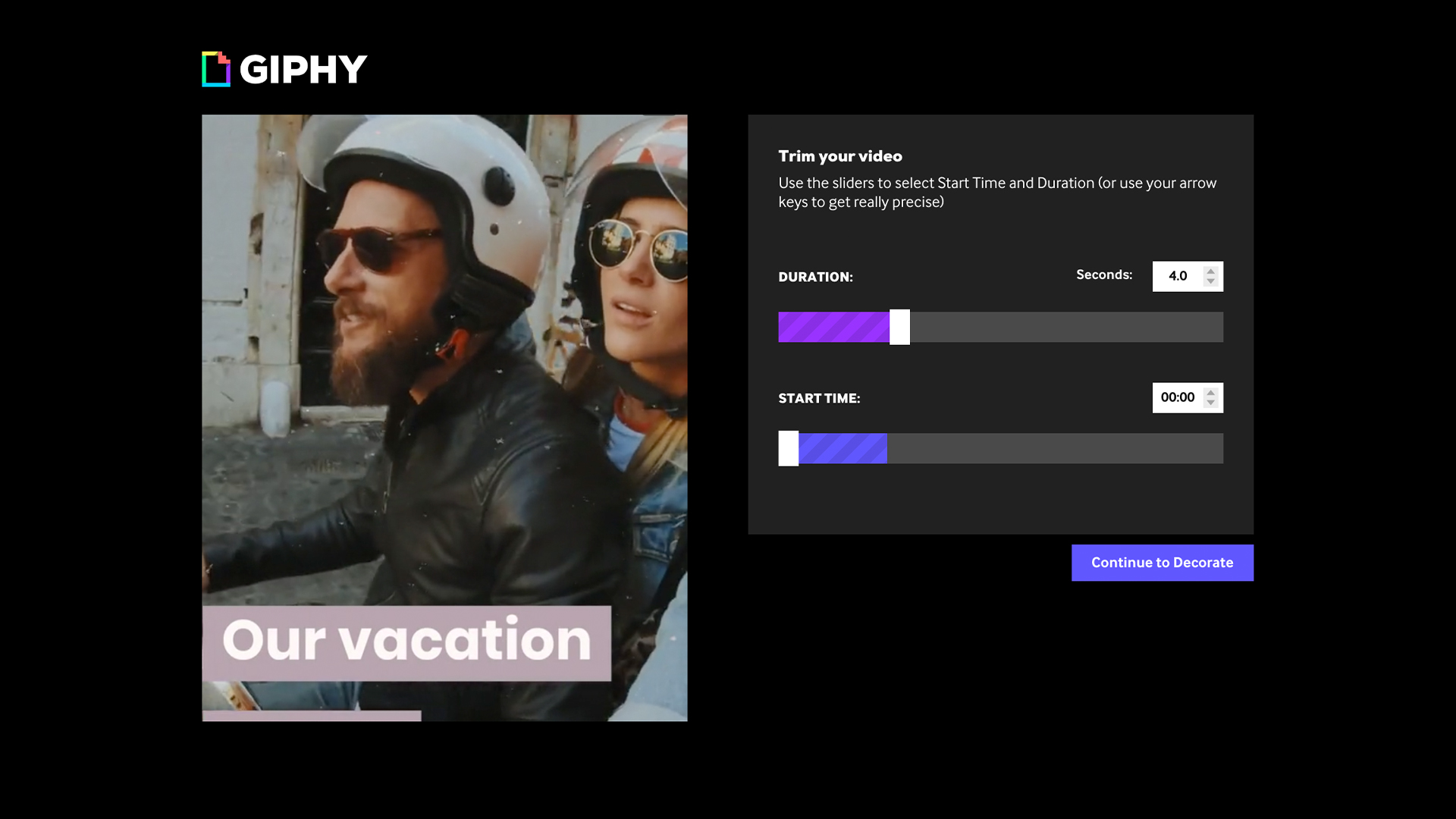GIPHY create trim your video UI