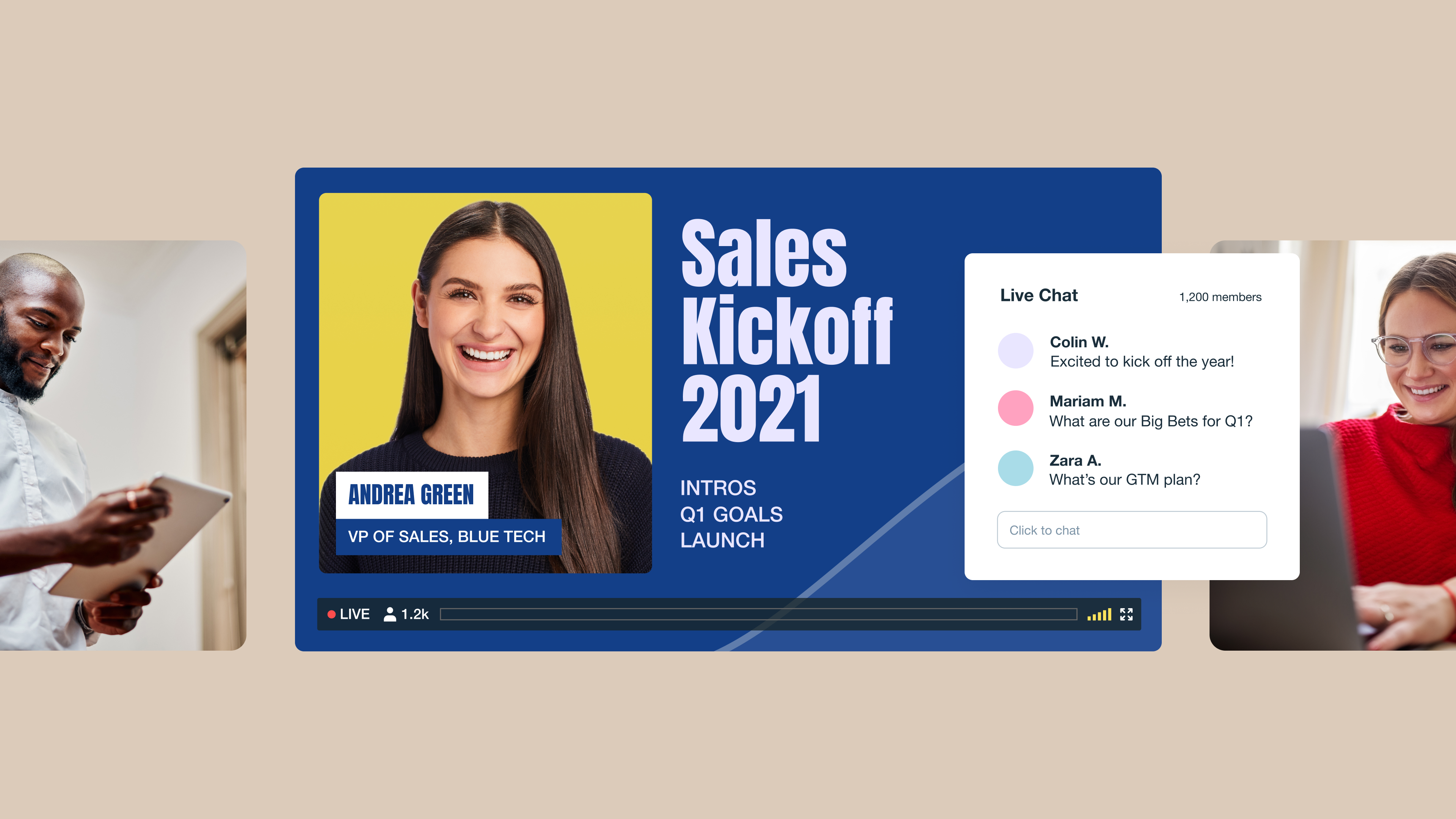 A virtual sales kickoff event broadcast with live streaming