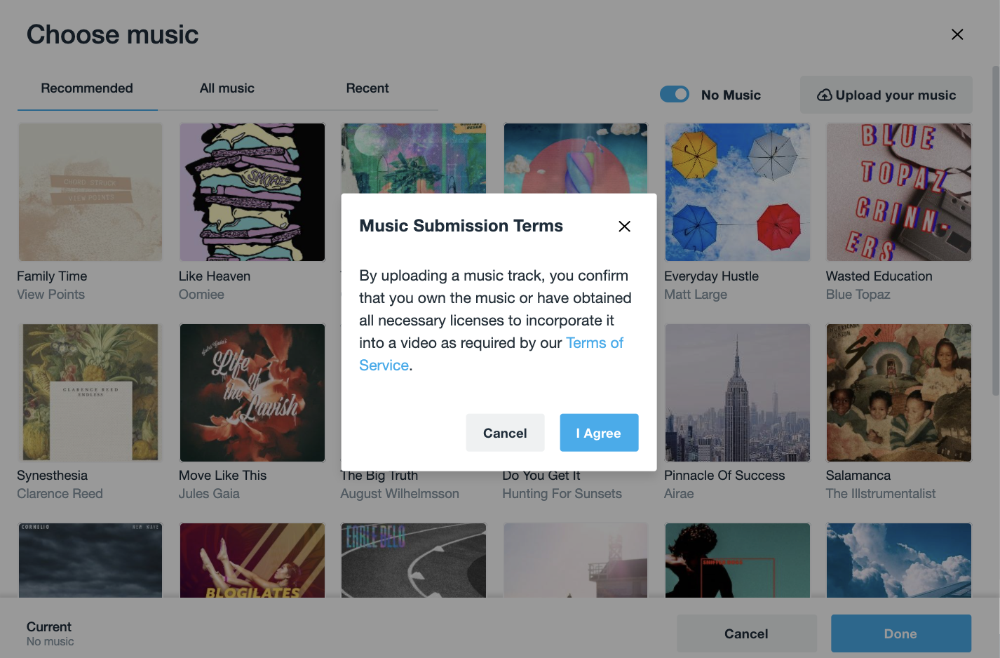 Music library in Vimeo Create