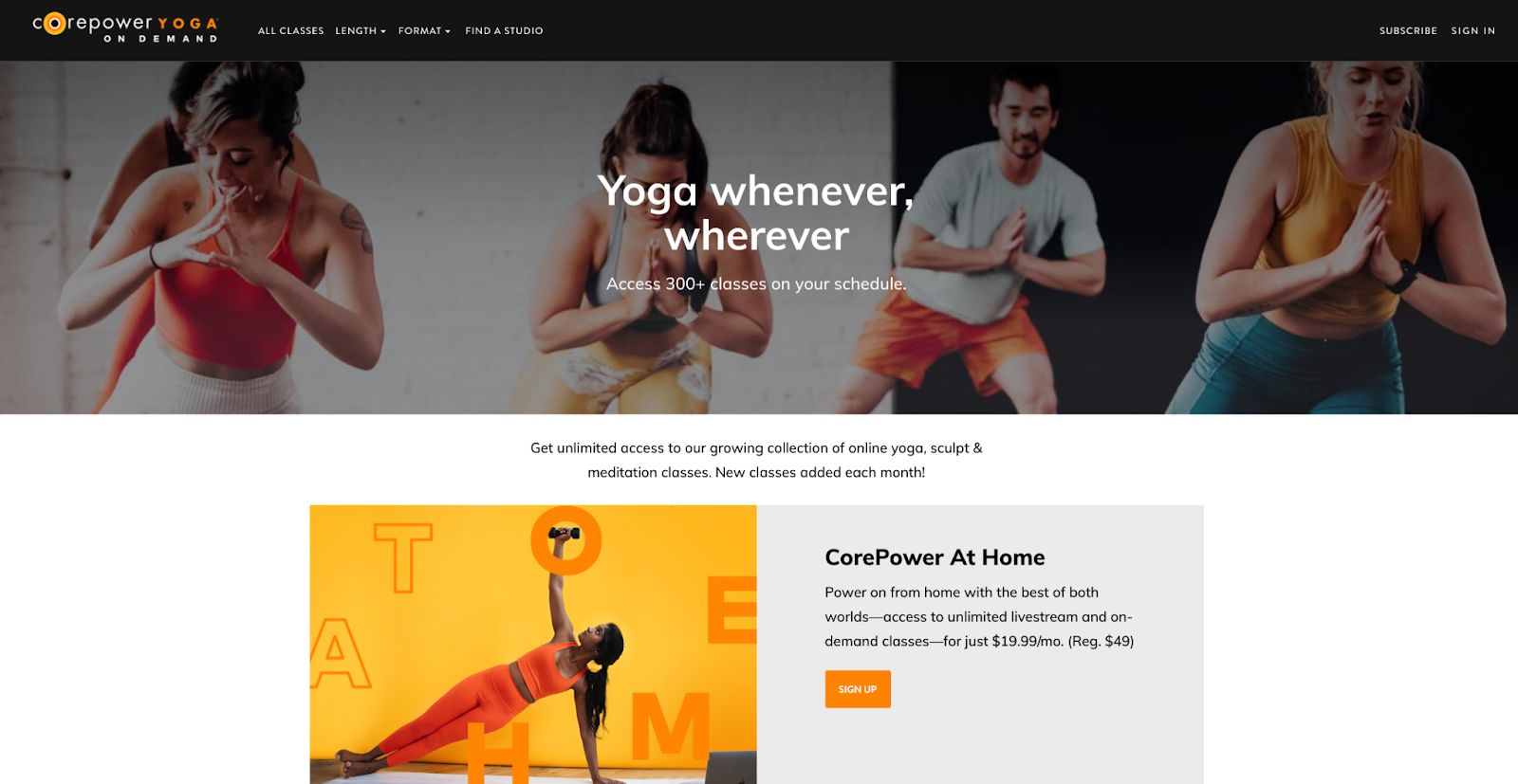 CorePower Yoga home page