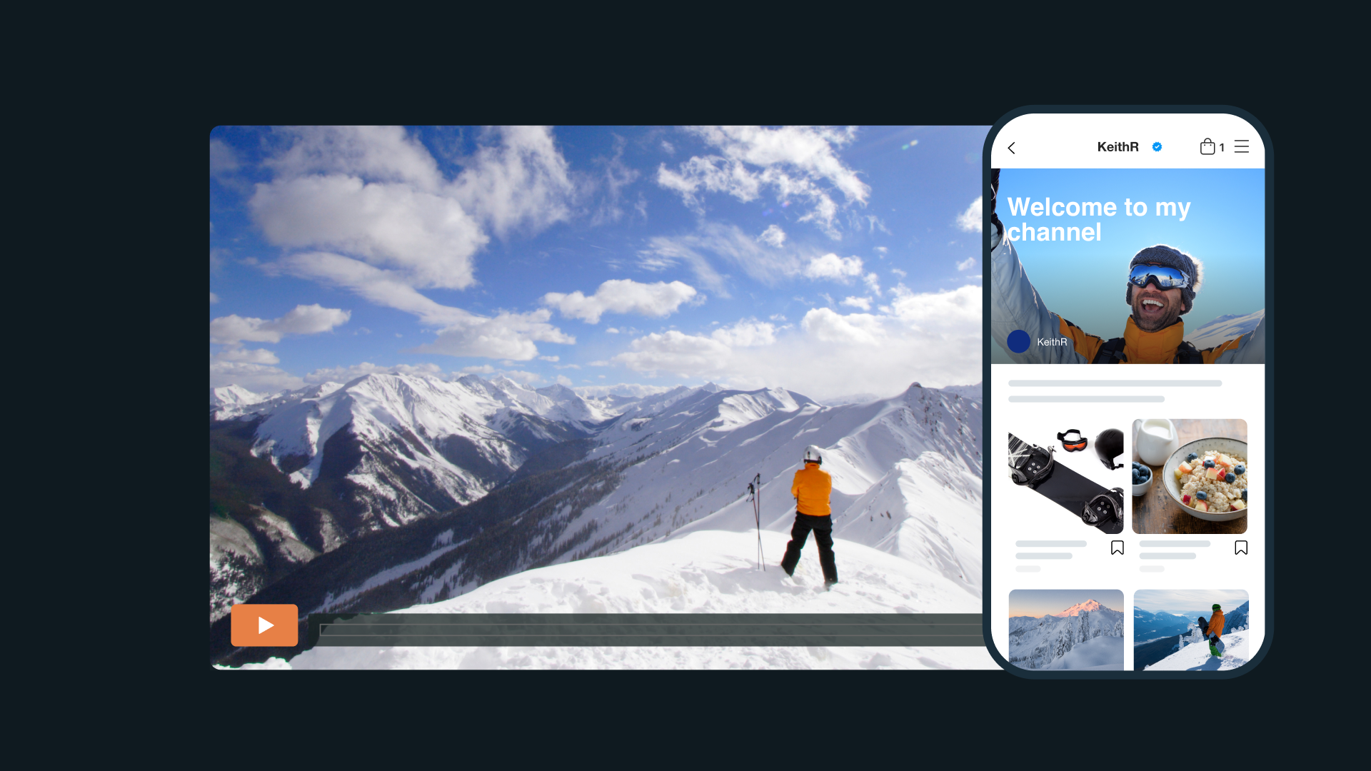 Skier's streaming channel on mobile and desktop.