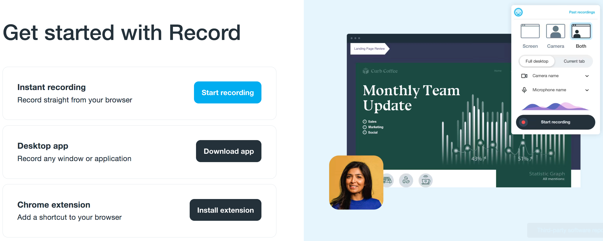 Screenshot of Vimeo's Get started with Record page
